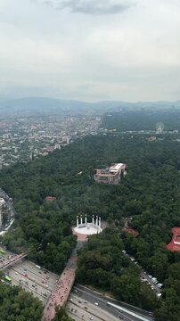 Mexico city aerial view with forest  called Chapultepec and major highways tourist attraction