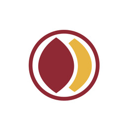 Abstract circle logo with maroon and yellow shapes © tini
