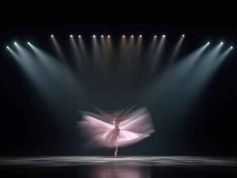 Ballerina leap under stage spotlight