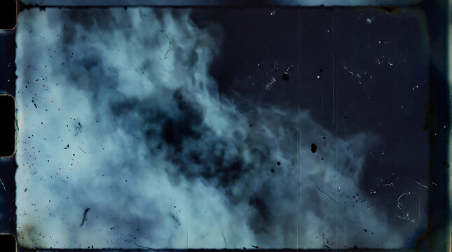 Abstract blue film grain texture with vintage light leak and dust overlay effect
