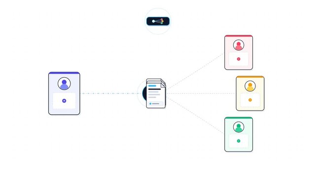 Animated Motion Graphic of Digital Document Distribution and Multi-User Network Workflow