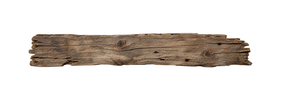 Old Weathered Wooden Plank Isolated on Transparent Background