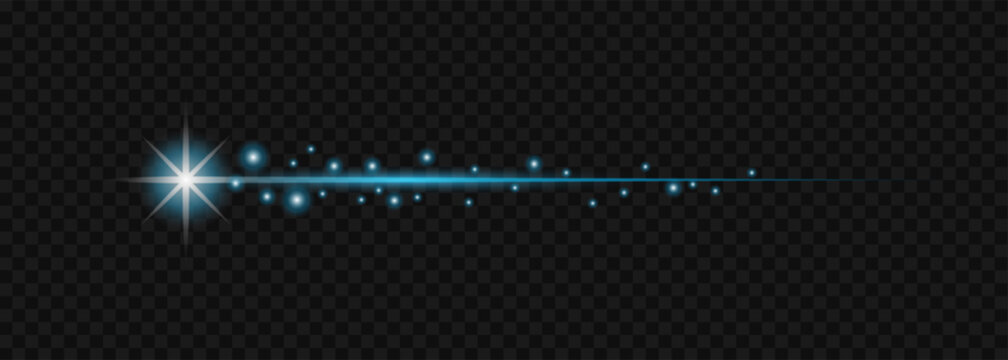 Glowing Blue Light Streak Vector with Sparkles Shooting Star Flare Magic Trail Isolated on Transparent