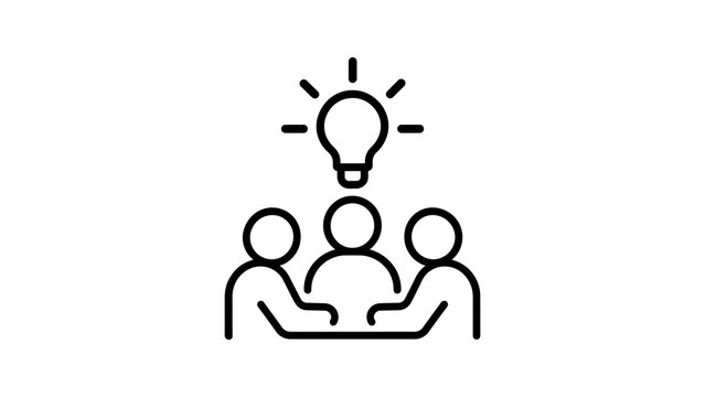 Creative brainstorming icon with lightbulb idea above office workers.