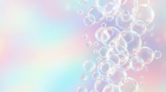 Abstract pastel background with iridescent bubbles and soft geometric shapes creating a calming and ethereal atmosphere