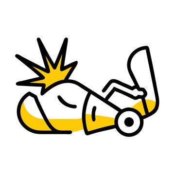 Damaged stroller icon featuring yellow accents for accidents.