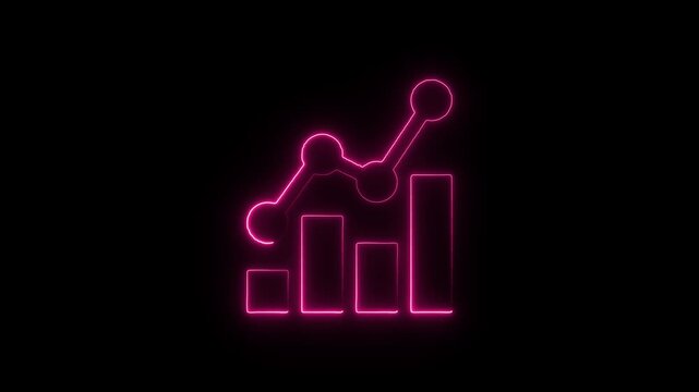 Flicker neon vedio pink glowing bar graph chart icon a bright on a plain black background for business presentations data business finance analysis statistics