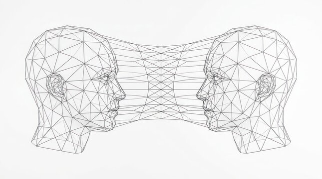 Abstract digital connection between two geometric human heads