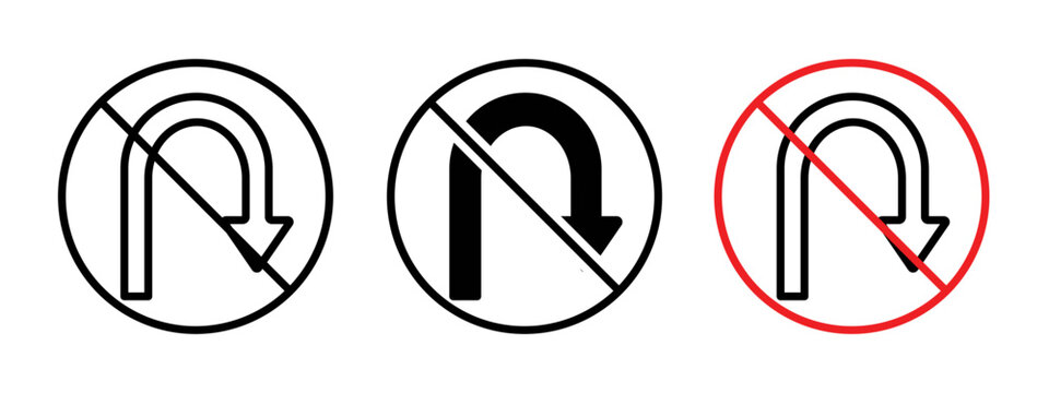 No u turn road sign flat outline in black