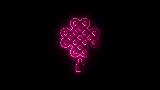 Flicker neon vedio pink glowing traditional chinese knot design a radiant sign featuring a decorative pattern against dark background neon light asian culture decorative art