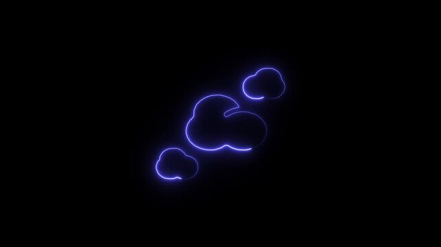 Flicker neon vedio blue cloud icon a glowing line showing stylized formations on a black background glowing line vector weather graphics