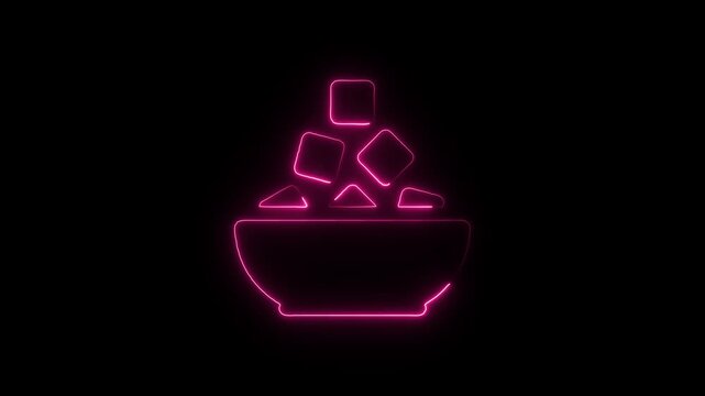 Flicker neon vedio pink neon outline of sugar bowl with cubes a line art depicting a filled with set against solid black background