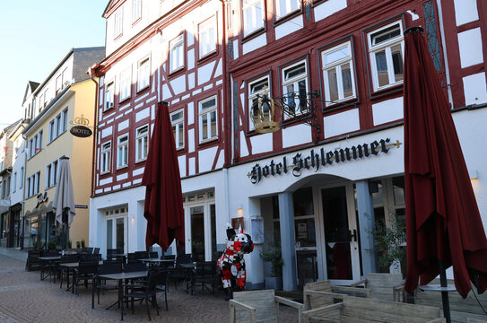Half-timbered hotel building in the historic center of Montabaur, Germany