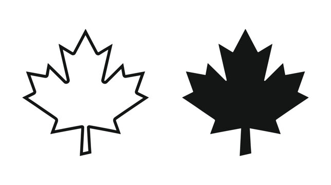Canadian Maple Leaf Symbols. Two iconic maple leaf shapes, one outlined in white and the other solid black, represent a powerful national emblem of Canada, symbolizing identity and unity.