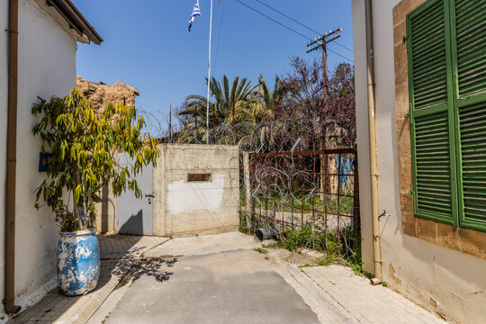 Green Line buffer zone fence in Chrysaliniotissa neigborhood in Nicosia, Cyprus