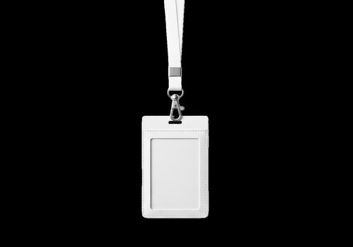 Blank white id card holder with lanyard for office work isolated on transparent background