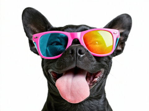 fun looking comical French bulldog in sunglasses  - idea, concept or metaphor