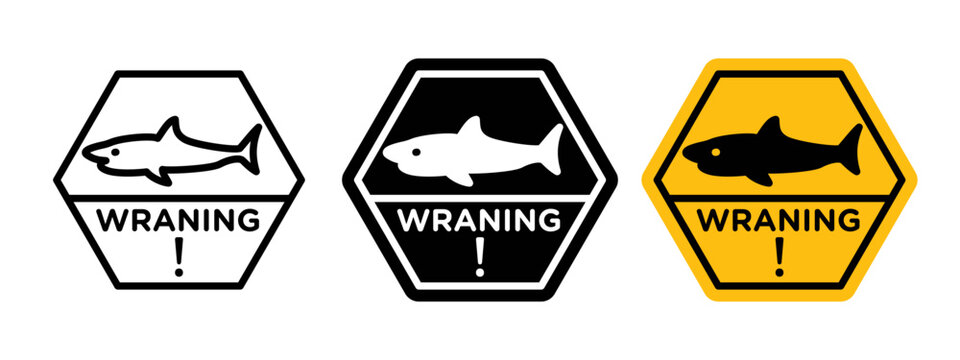 Shark warning sign flat outline in black