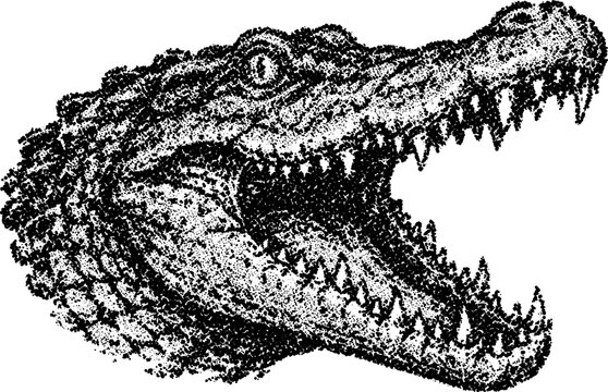 Grunge halftone transparent dotted retro crocodile with punky vibe
