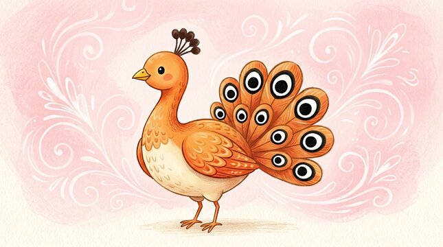 A beautiful intricately designed peacock statue radiates warmth and elegance against a soft pink backdrop