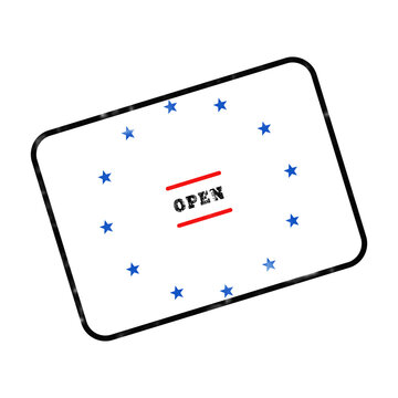 A Minimalist Circular Arrangement Of Blue Stars Surrounding Two Parallel Red Lines