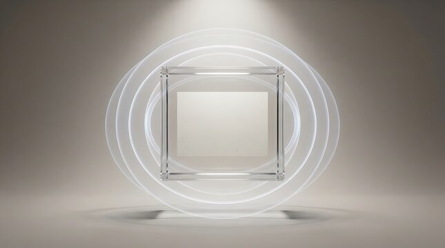 A modern transparent glass cube frame with concentric circles used for aca plans display and health coverage