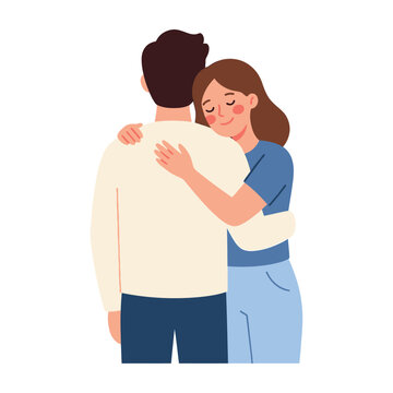 Woman hugging man from behind in affectionate embrace showing love and care