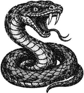 Halftone retro grunge snake with transparent dotted stipple design