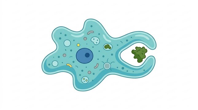 Microscopic Amoeba Organism Engulfing Food Particles via Phagocytosis &ndash; Biology Illustration