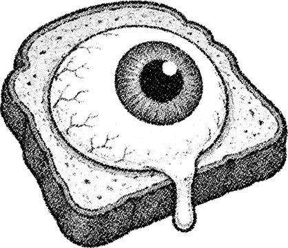 Halftone stipple bread and eye in retro grunge style with transparent background