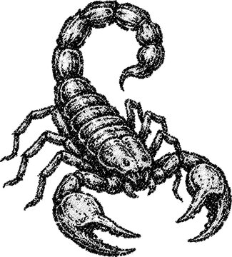 Halftone stipple dotted transparent retro grunge scorpio with vintage texture