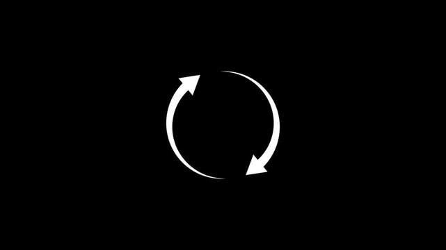 Animated white circular arrow icon on a black background, and black circular arrow icon on white background