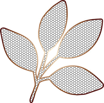 A minimalist botanical branch with four outlined leaves features a warm brown and beige gradient line design