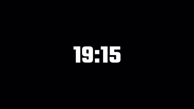 Twenty one minute countdown timer animation on transparent background in sixty seconds