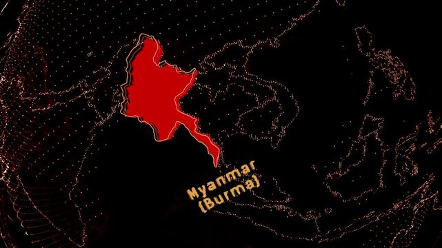 Myanmar (Burma) Map Highlight on Rotating Digital Globe.