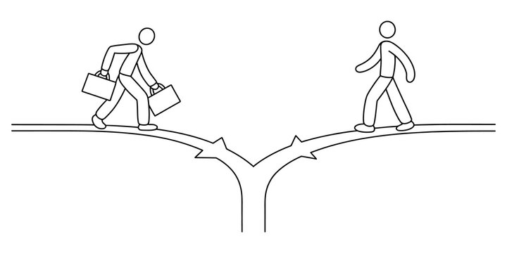 Business people walking in different directions on a split path Continuous line drawing