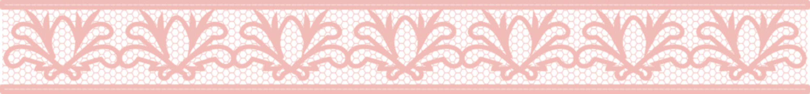 A decorative seamless border features repeating pink floral scrollwork layered over a delicate hexagonal honeycomb pattern.