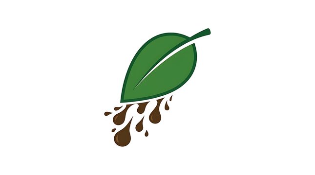 Green leaf and brown liquid drops with transparent background