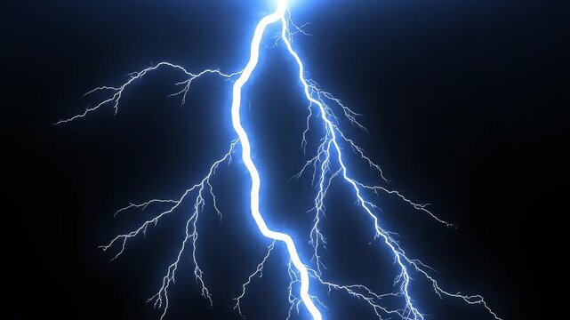 Electric blue lightning bolt striking down across a dark night sky with dramatic energy