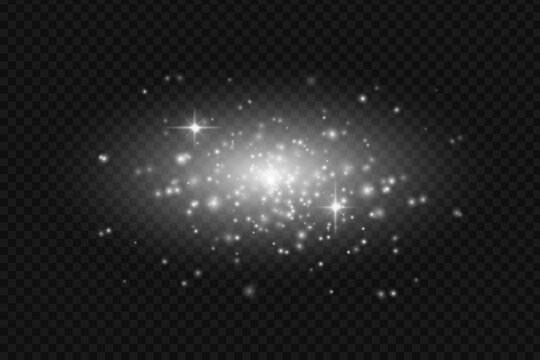 White Sparkles Vector Light Effect with Glowing Dust Particles Flare Burst Magic Starburst Isolated on Transparent
