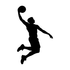 Jumping Basketball Player Silhouette Holding Ball for Slam Dunk in Dynamic Action Pose © CHOICE20