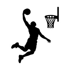 Basketball Player Silhouette Leaping Toward Hoop for Powerful One Hand Slam Dunk © CHOICE20