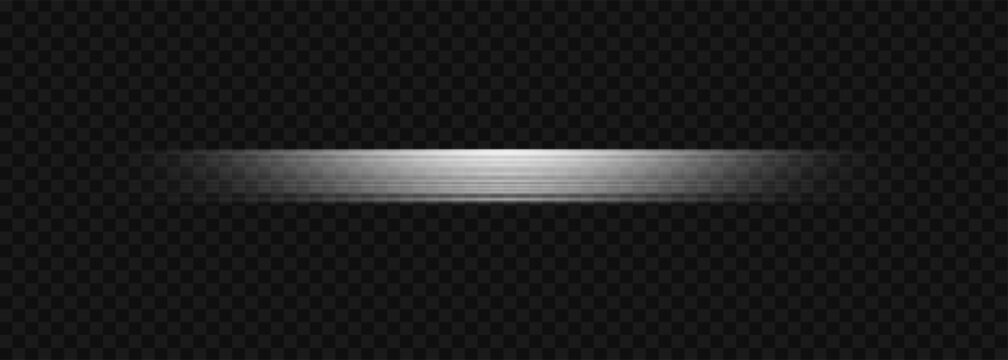 White Horizontal Light Streak Vector Clean Motion Blur Beam Glowing Line Flare Isolated on Transparent Background