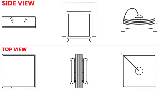 Napkin holder collection, line art, side and top view, architectural element, kitchen and dining accessory, blueprint, symbol, editable stroke, vector, illustration