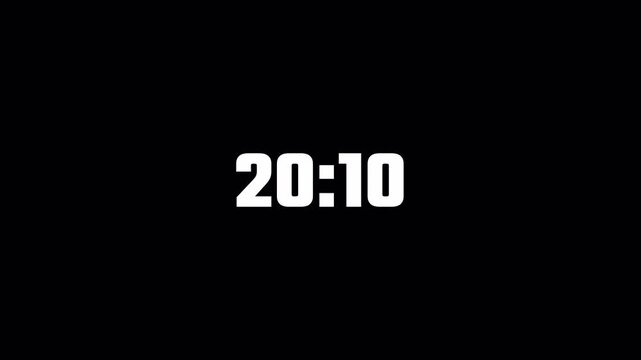 Twenty two minute countdown timer animation on transparent background in sixty seconds