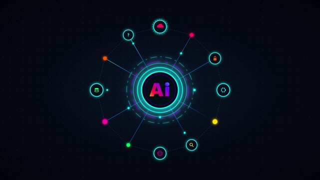 Colorful Artificial Intelligence Network Animation with Data Nodes