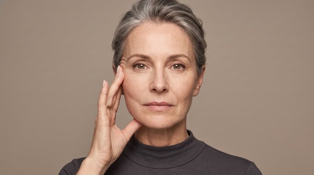 Skin Tightening and Firming Transformation on Mature Woman Face, Anti-Aging Skincare Concept with Lifted Cheek and Sagging Skin Comparison