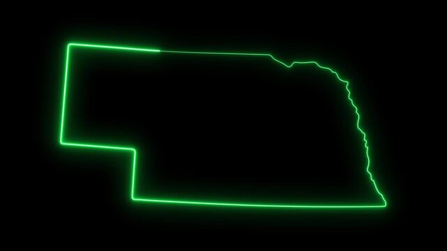 Nebraska state map outline with glowing green neon light effect on black background