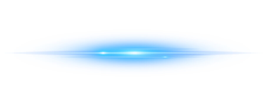 Blue glowing light streak flare beam with radiant motion ray and luminous glare effect isolated on transparent background for video editing graphic design overlays and visual effects