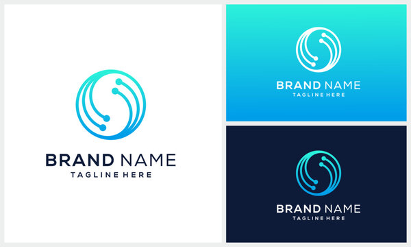 Initial letter S circle with digital data technology logo design